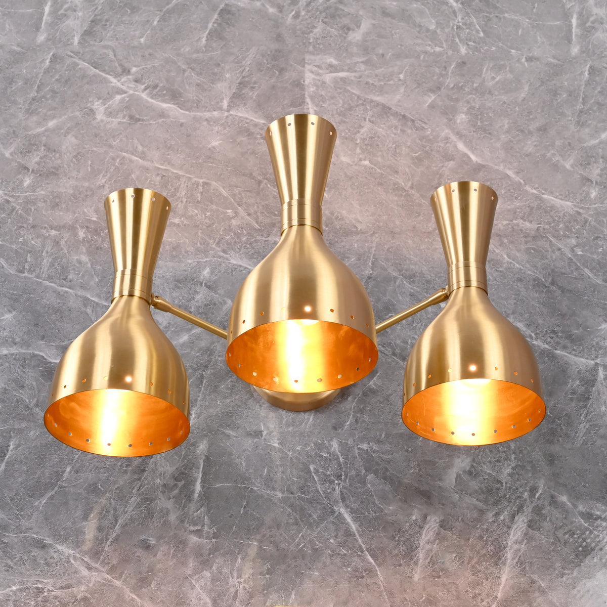 Mid-Century Diabolo Style Triple Arm Wall Sconce | Customizable Perforated Modern Lighting Fixture - 32602