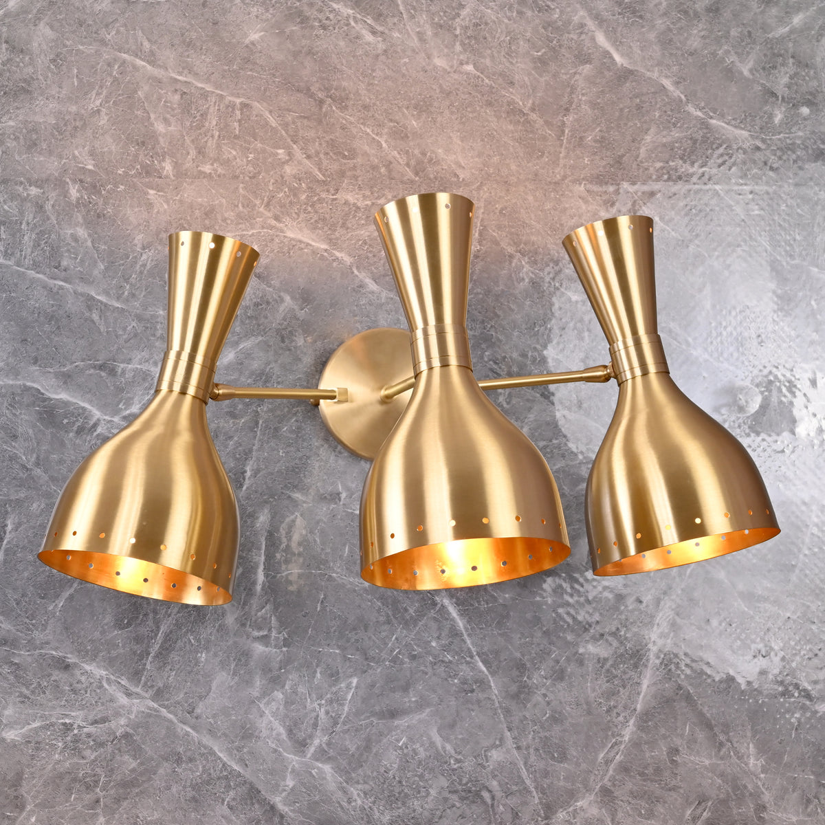 Mid-Century Diabolo Style Triple Arm Wall Sconce | Customizable Perforated Modern Lighting Fixture - 32602