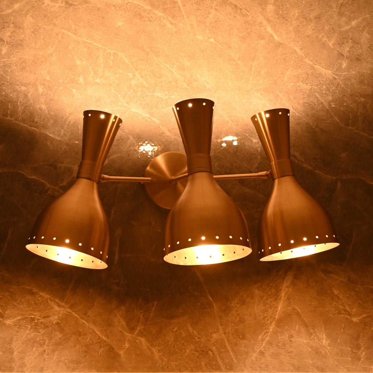 Mid-Century Diabolo Style Triple Arm Wall Sconce | Customizable Perforated Modern Lighting Fixture - 32602