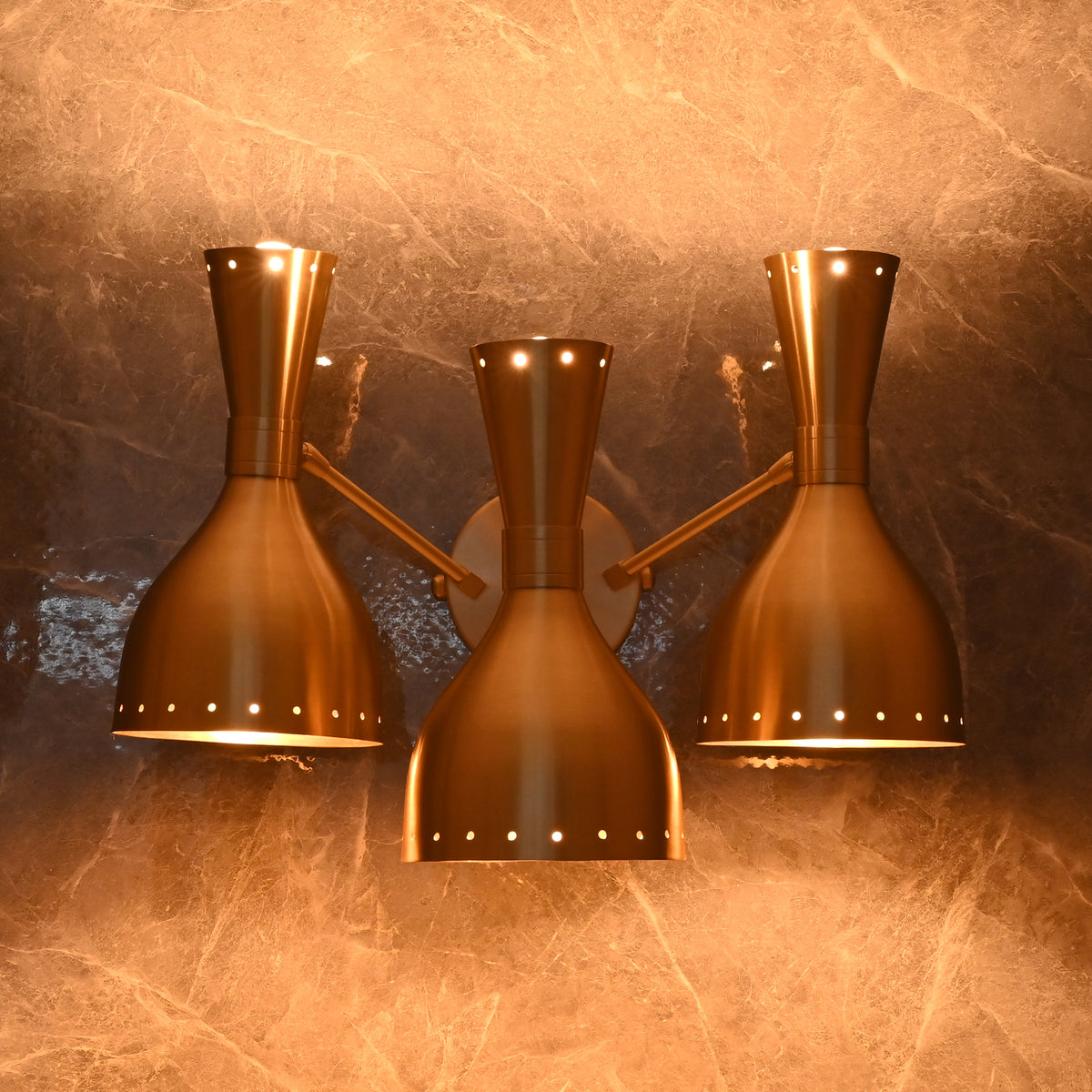 Mid-Century Diabolo Style Triple Arm Wall Sconce | Customizable Perforated Modern Lighting Fixture - 32602