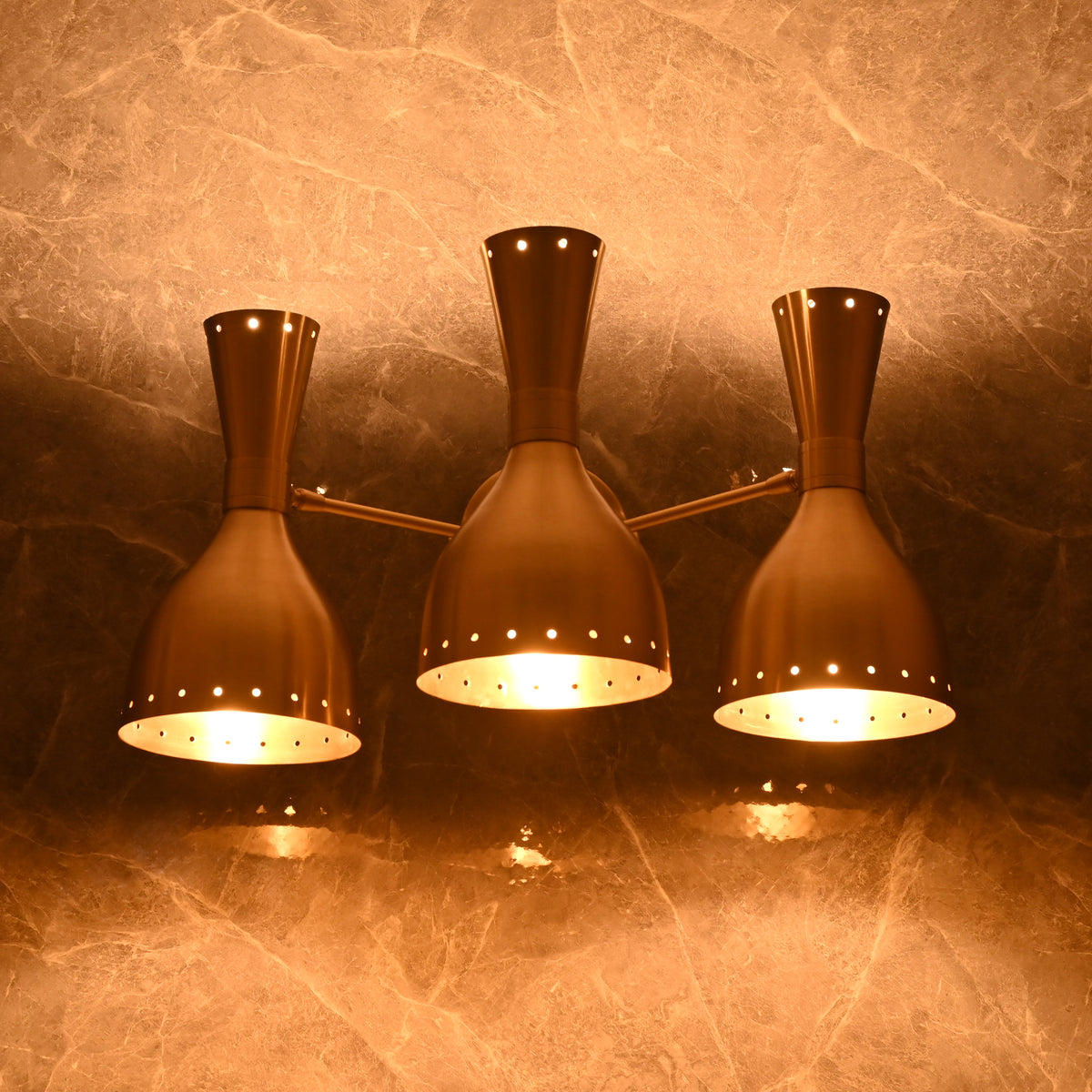 Mid-Century Diabolo Style Triple Arm Wall Sconce | Customizable Perforated Modern Lighting Fixture - 32602