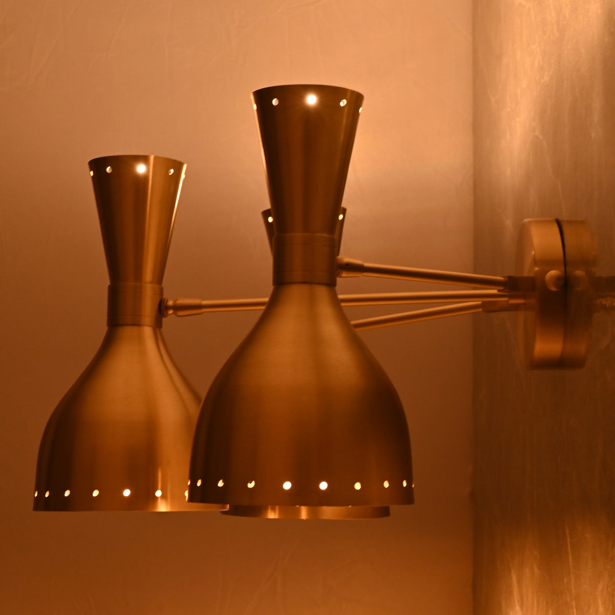 Mid-Century Diabolo Style Triple Arm Wall Sconce | Customizable Perforated Modern Lighting Fixture - 32602