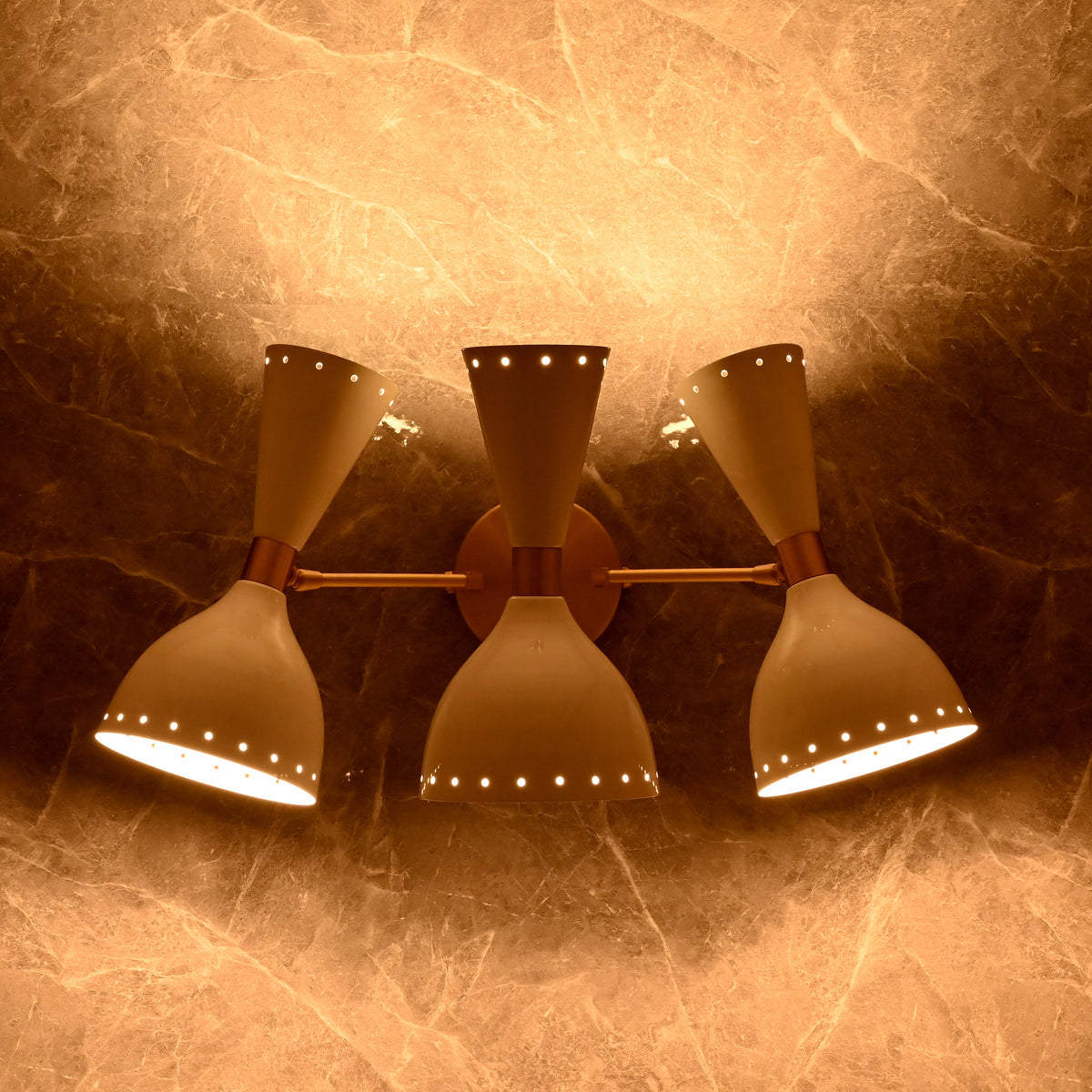 Mid-Century Diabolo Style Triple Cone Wall Sconce | Customizable Modern Perforated Light Fixture - 32603