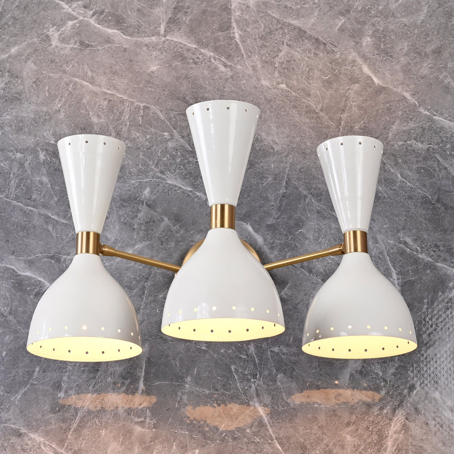 Mid-Century Diabolo Style Triple Cone Wall Sconce | Customizable Modern Perforated Light Fixture - 32603