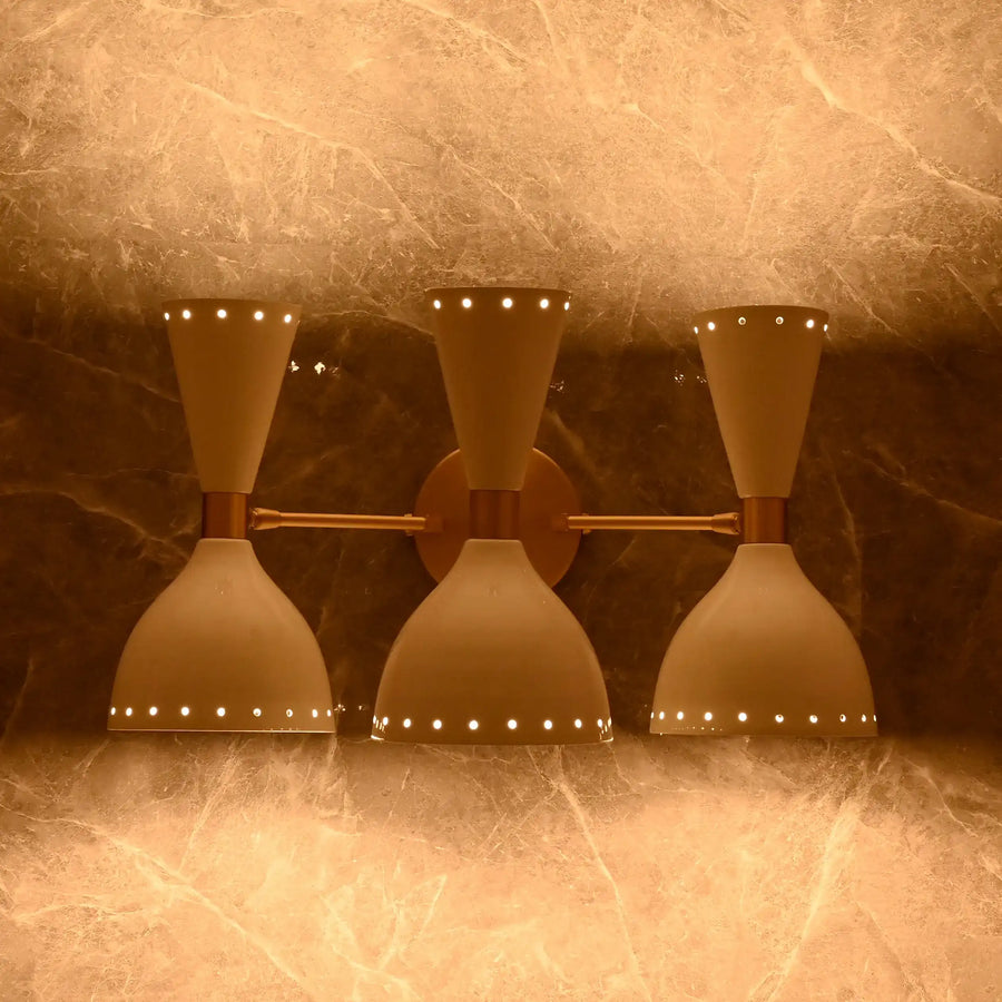 Mid-Century Diabolo Style Triple Cone Wall Sconce | Customizable Modern Perforated Light Fixture - 32603