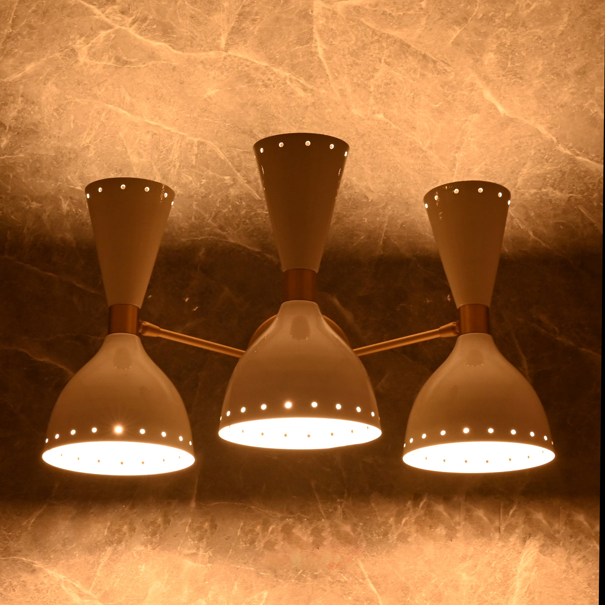 Mid-Century Diabolo Style Triple Cone Wall Sconce | Customizable Modern Perforated Light Fixture - 32603