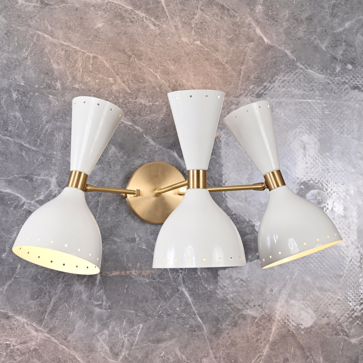 Mid-Century Diabolo Style Triple Cone Wall Sconce | Customizable Modern Perforated Light Fixture - 32603