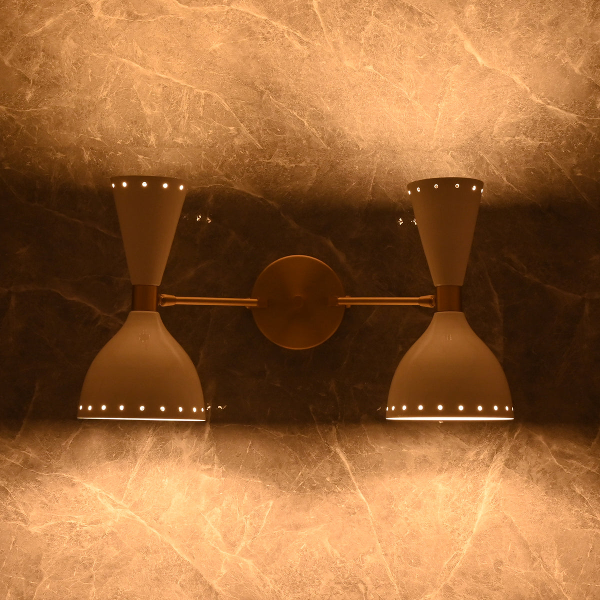 Mid-Century Diabolo Style Double Cone Wall Sconce | Customizable Perforated Modern Light Fixture - 32604