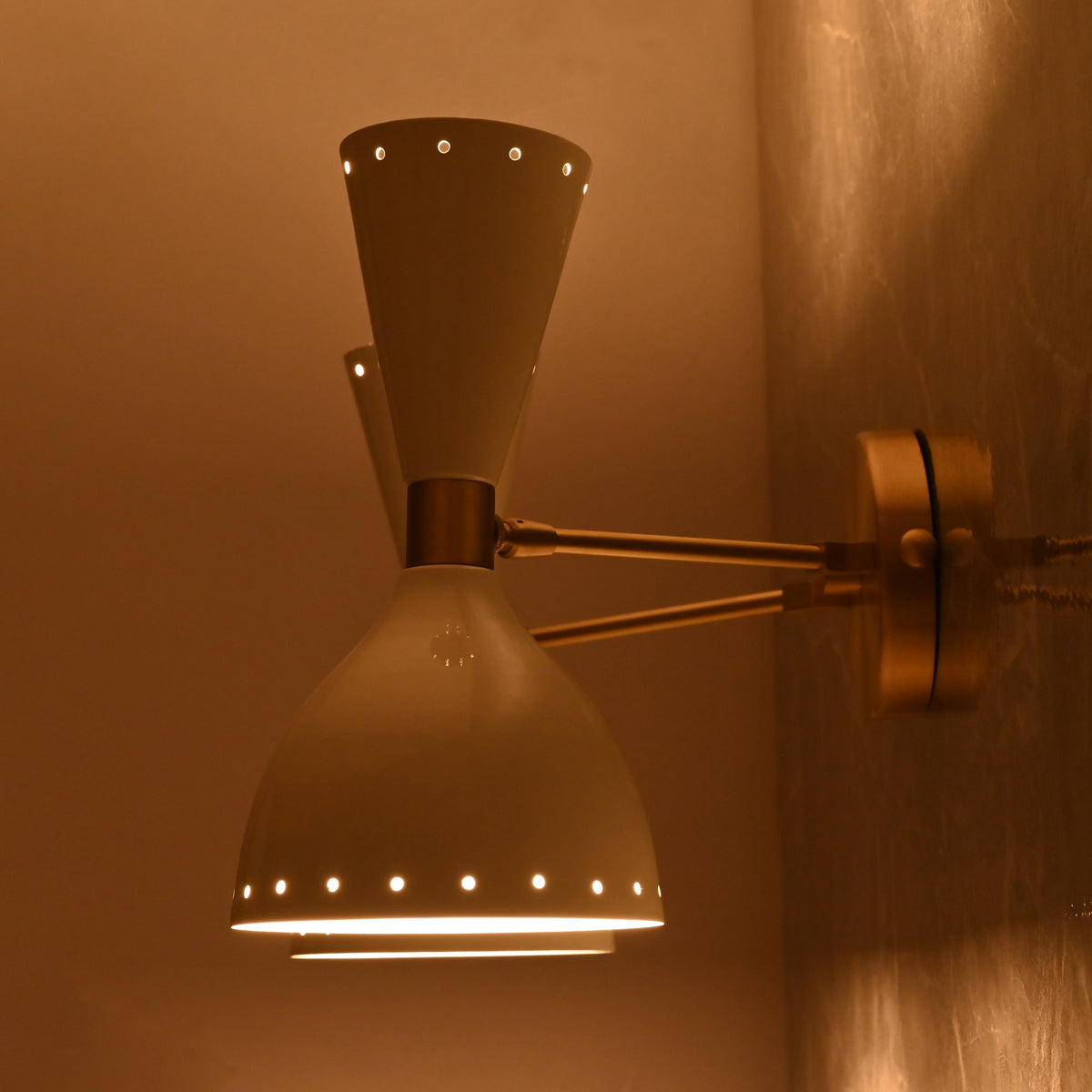 Mid-Century Diabolo Style Double Cone Wall Sconce | Customizable Perforated Modern Light Fixture - 32604