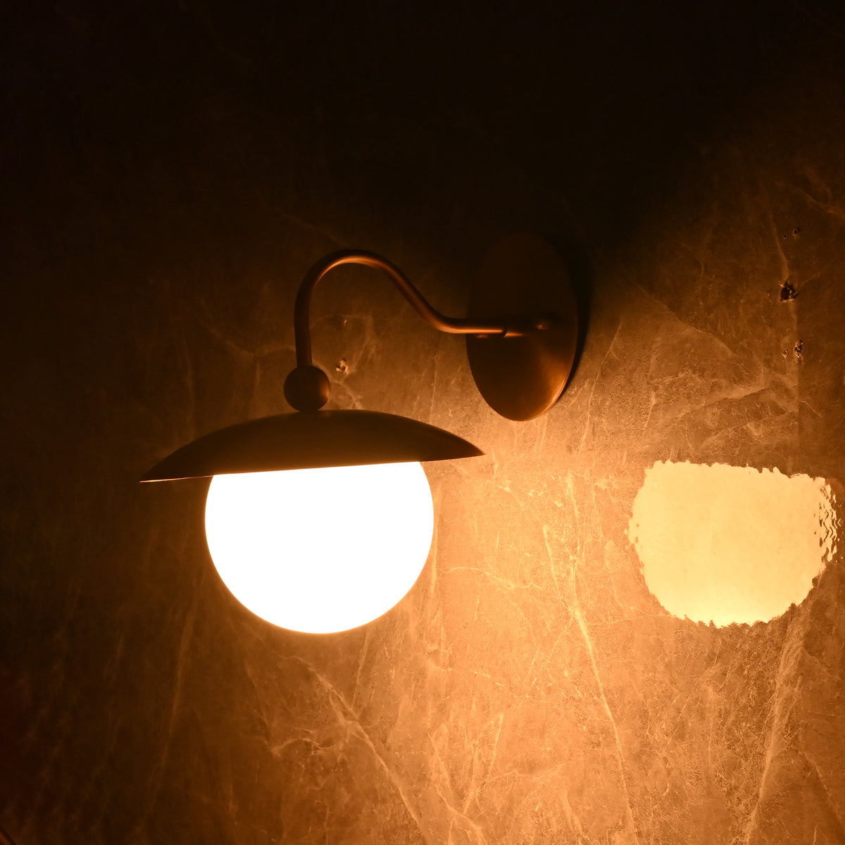 Modern Globe Wall Sconce with Curved Arm and Dome Shade | Customizable Decorative Ambient Fixture - 32607