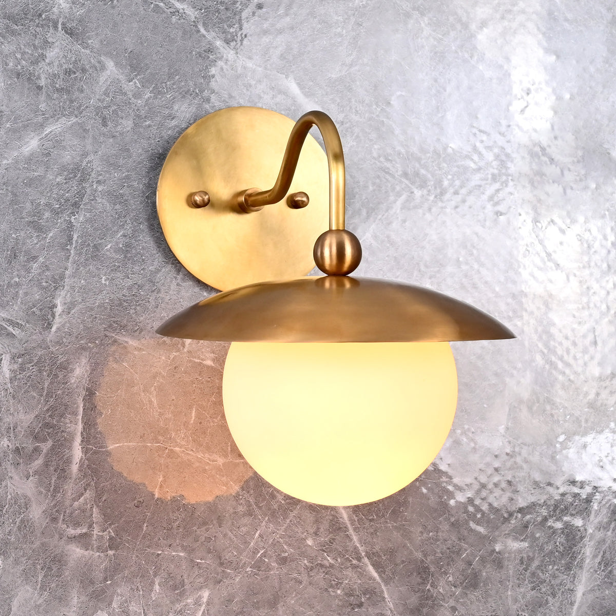 Modern Globe Wall Sconce with Curved Arm and Dome Shade | Customizable Decorative Ambient Fixture - 32607