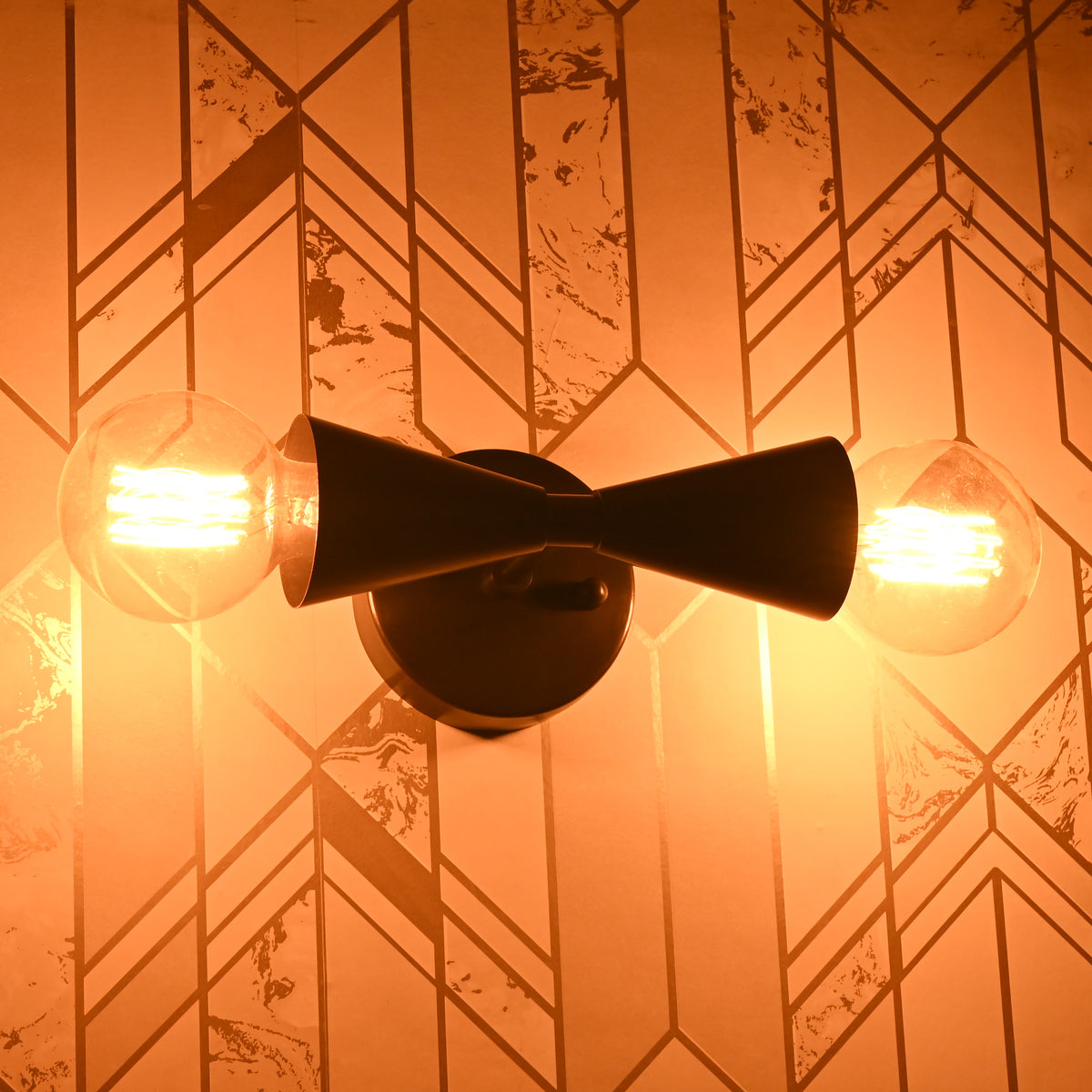 Modern Double Cone Wall Sconce with Exposed Bulbs | Customizable Compact Decorative Light Fixture - 32609