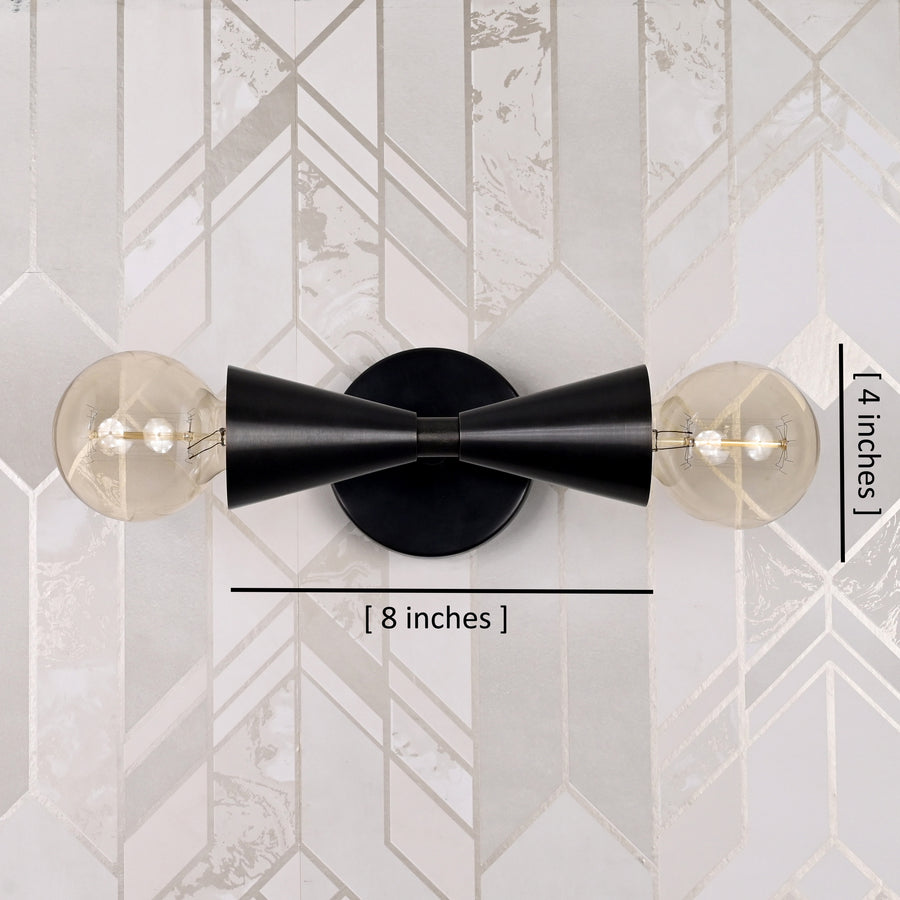 Modern Double Cone Wall Sconce with Exposed Bulbs | Customizable Compact Decorative Light Fixture - 32609