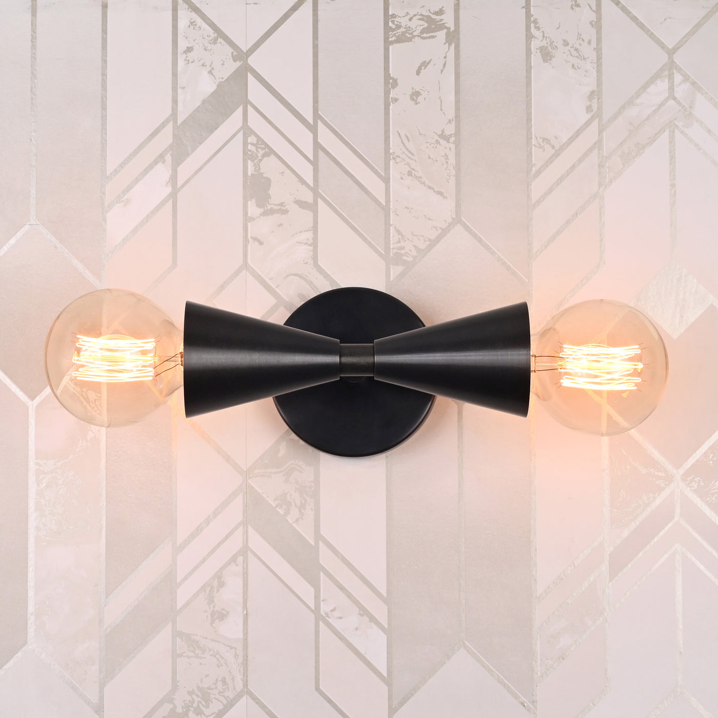 Modern Double Cone Wall Sconce with Exposed Bulbs | Customizable Compact Decorative Light Fixture - 32609
