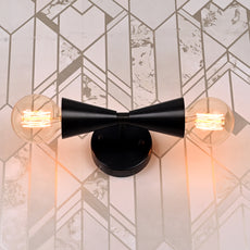 Modern Double Cone Wall Sconce with Exposed Bulbs | Customizable Compact Decorative Light Fixture - 32609