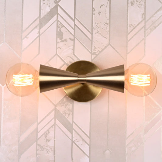 Brass Leaf Studio - Brass Twin Bulbs Wall Sconce, Mid Century Minimal Industrial Brass Made Wall Lamp, Wall Light, Vanity, Make up Picture Mirror, E26 Screw in Bulbs
