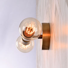 Brass Leaf Studio - Brass Wall Sconce, Twin-Bulbs Mid Century Minimal Industrial Brass Made Wall Lamp, Wall Sconce