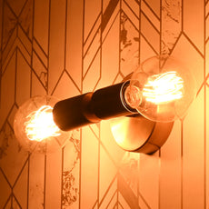Brass Leaf Studio - Brass Wall Sconce, Twin-Bulbs Mid Century Minimal Industrial Brass Made Wall Lamp, Wall Sconce