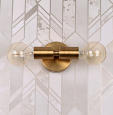 Brass Leaf Studio - Brass Wall Sconce, Twin-Bulbs Mid Century Minimal Industrial Brass Made Wall Lamp, Wall Sconce