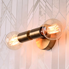 Brass Leaf Studio - Brass Wall Sconce, Twin-Bulbs Mid Century Minimal Industrial Brass Made Wall Lamp, Wall Sconce