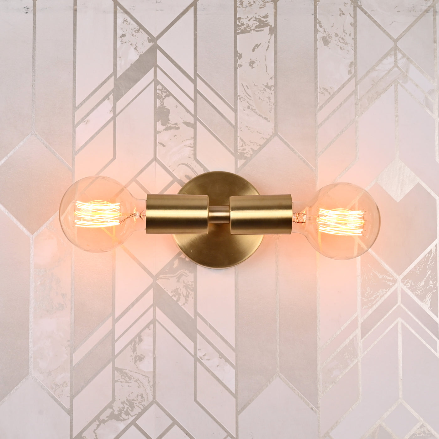 Mid-Century Modern Brass Tube Wall Sconce | Customizable Dual-Bulb Light Fixture For Bathroom Vanity - 32615