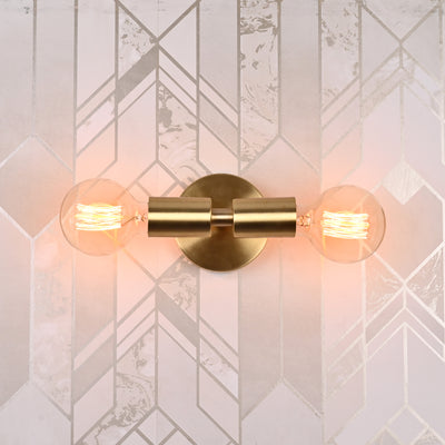 Mid-Century Modern Brass Tube Wall Sconce | Customizable Dual-Bulb Light Fixture For Bathroom Vanity - 32615