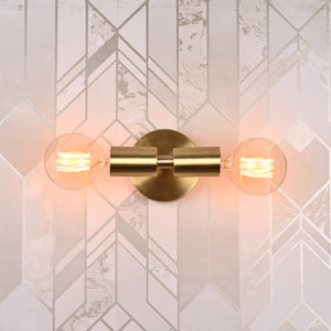 Mid-Century Modern Brass Tube Wall Sconce | Customizable Dual-Bulb Light Fixture For Bathroom Vanity - 32615