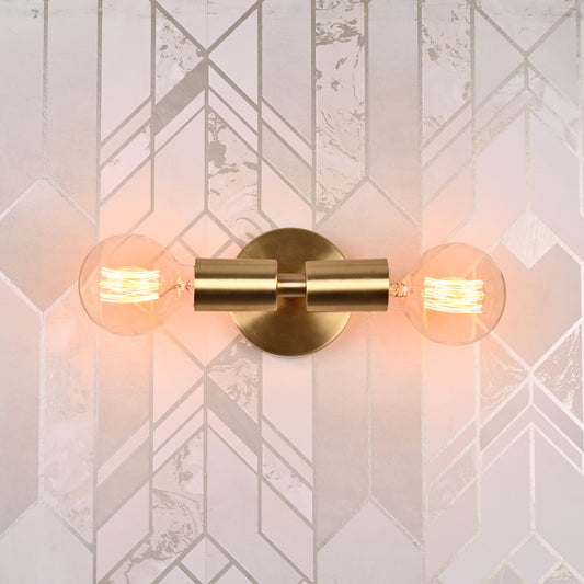 Brass Leaf Studio - Brass Wall Sconce, Twin-Bulbs Mid Century Minimal Industrial Brass Made Wall Lamp, Wall Sconce