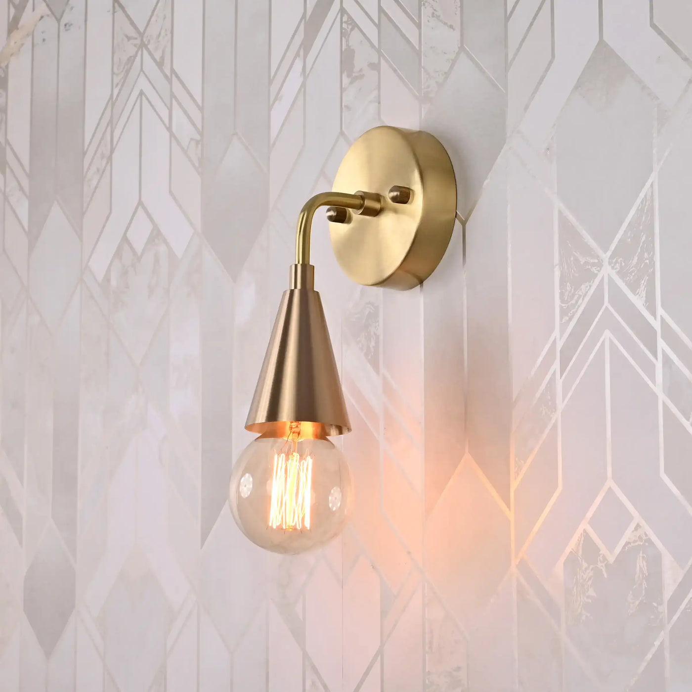 Mid-Century Modern Cone Brass Wall Sconce | Customizable Single-Light Fixture for Bedroom or Hallway - 32617