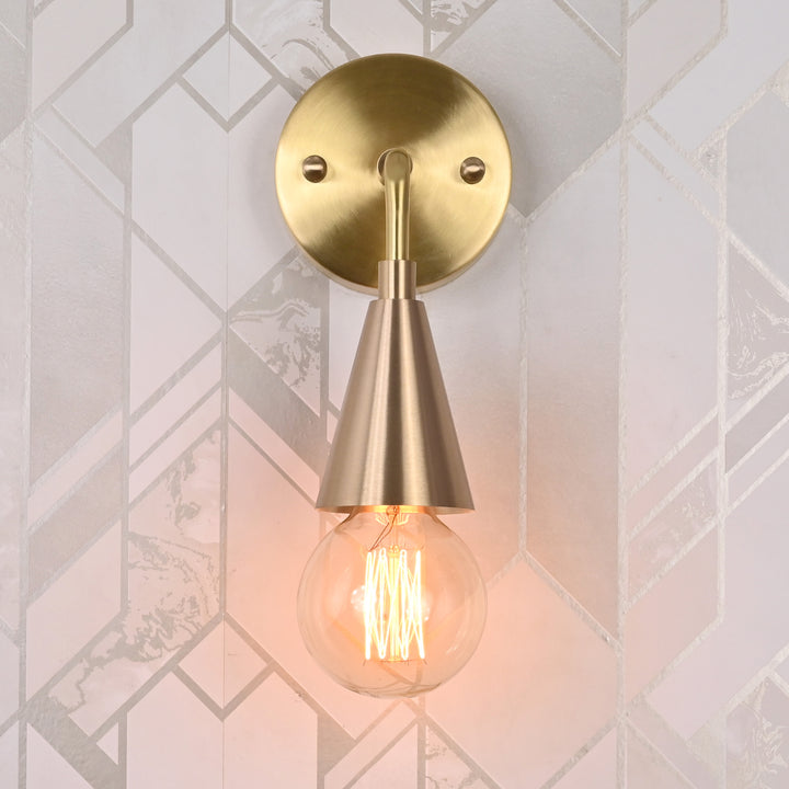 Mid-century modern Sputnik chandelier with 8 lights, brass frame, and teal cone shades