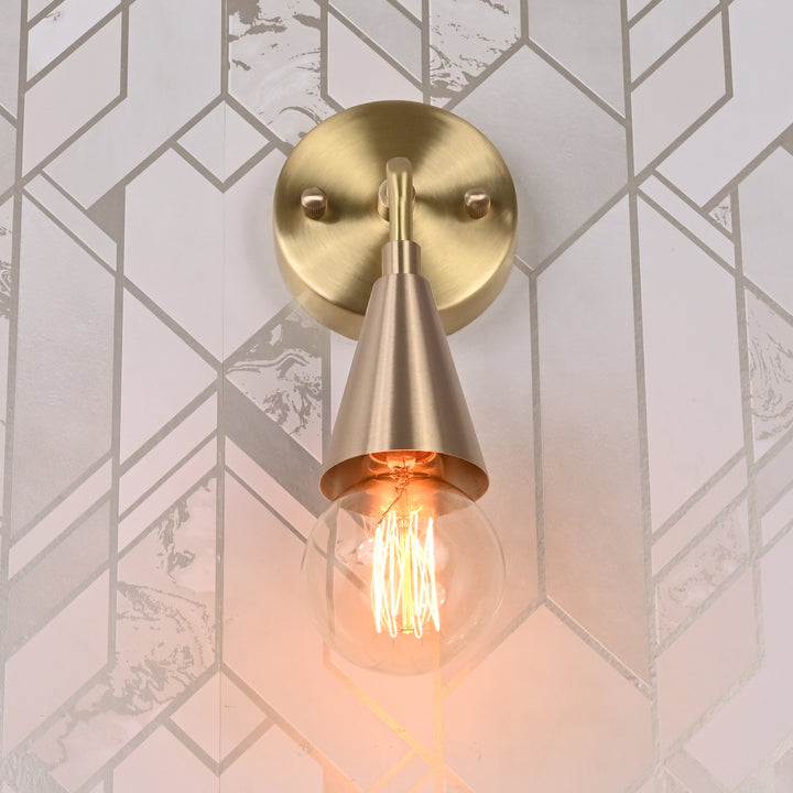 Mid-century modern Sputnik chandelier with 8 lights, brass frame, and teal cone shades