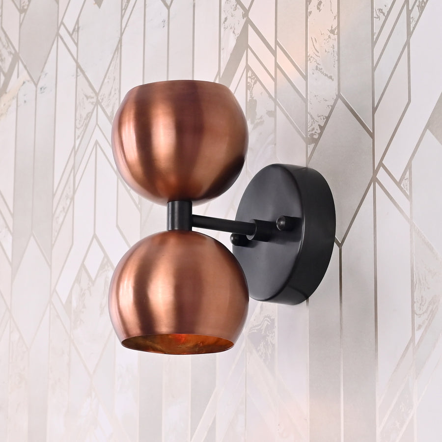 Industrial Modern Double Globe Wall Sconce | Customizable Handcrafted Brass Light Fixture for Interiors - 32620