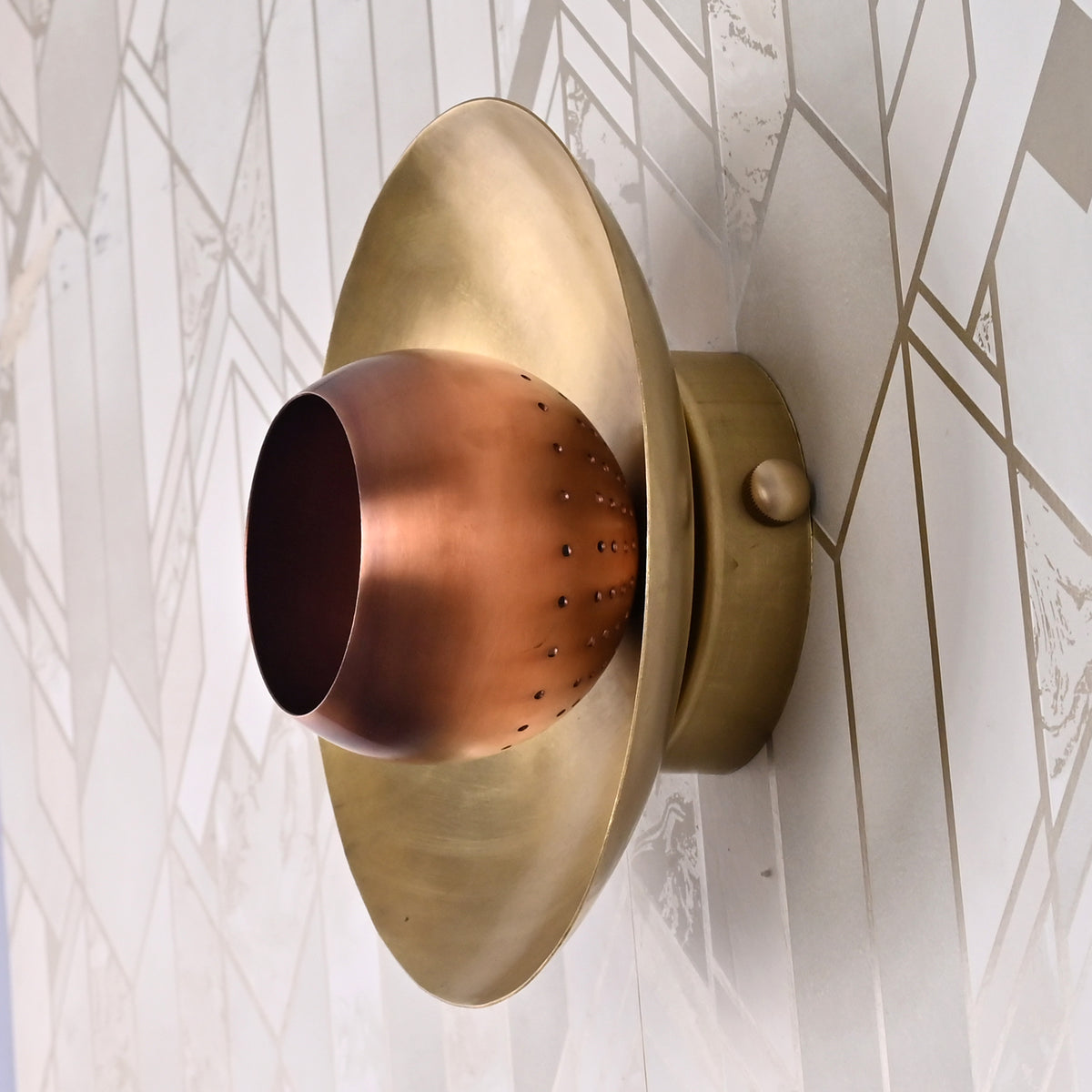 Mid-Century Modern Perforated Dome Wall Sconce | Customizable Brass Fixture for Soft Ambient Glow - 32621