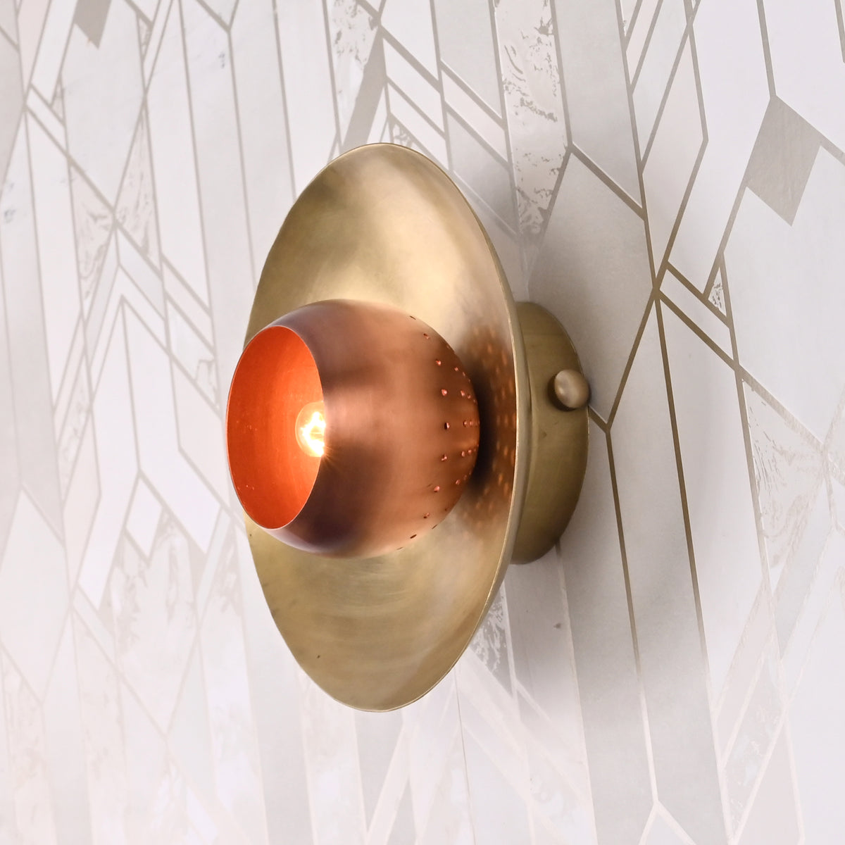 Mid-Century Modern Perforated Dome Wall Sconce | Customizable Brass Fixture for Soft Ambient Glow - 32621