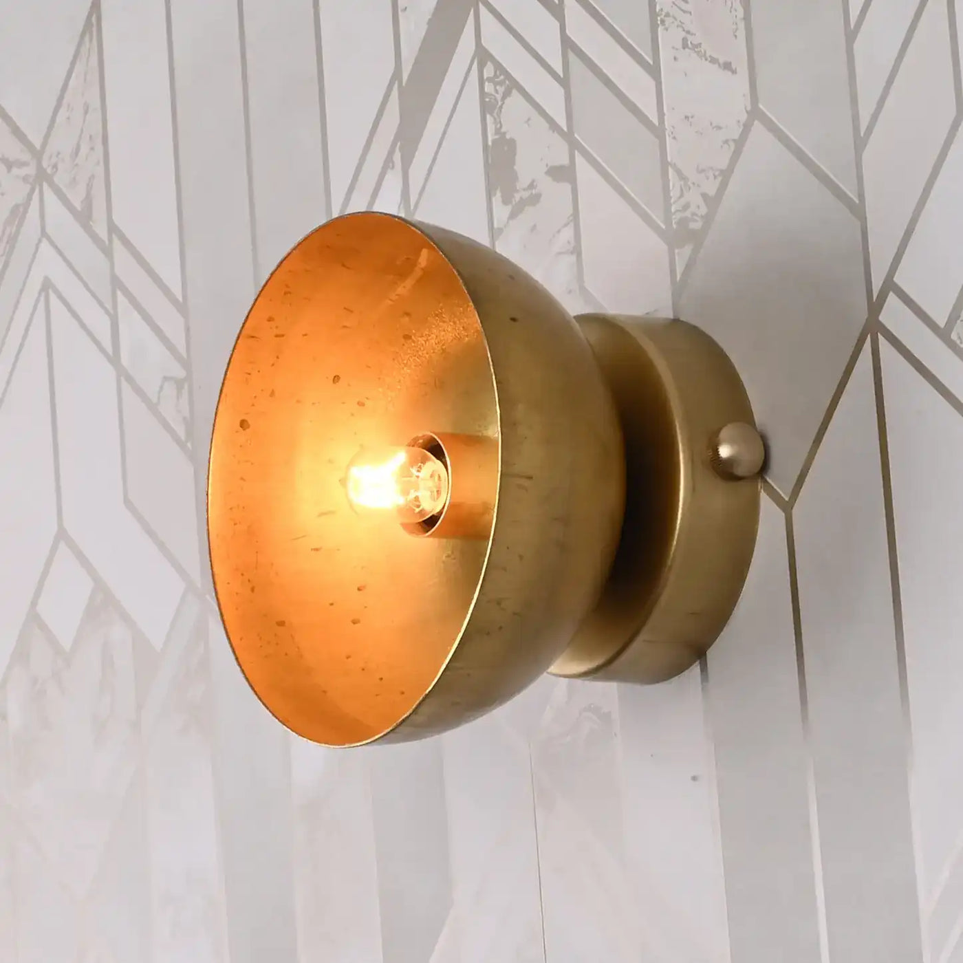 Mid-Century Modern Bowl Wall Sconce | Customizable Brass Fixture for Hallway, Vanity, or Accent Use - 32622