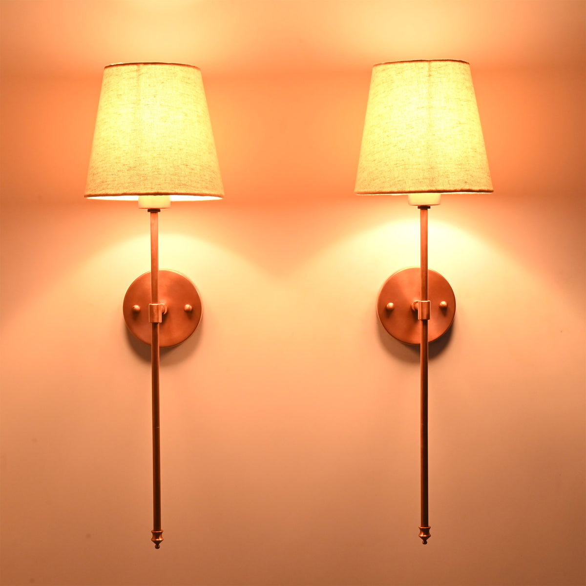 Milan Beige Shade Copper Rod Wall Sconce – 1 Light – 24 Inch – Model 32664