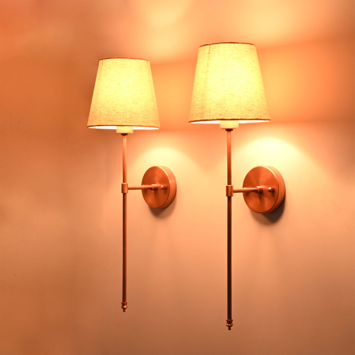 Milan Beige Shade Copper Rod Wall Sconce – 1 Light – 24 Inch – Model 32664