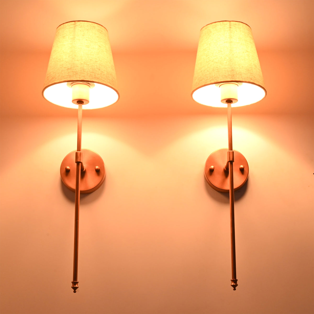 Milan Beige Shade Copper Rod Wall Sconce – 1 Light – 24 Inch – Model 32664