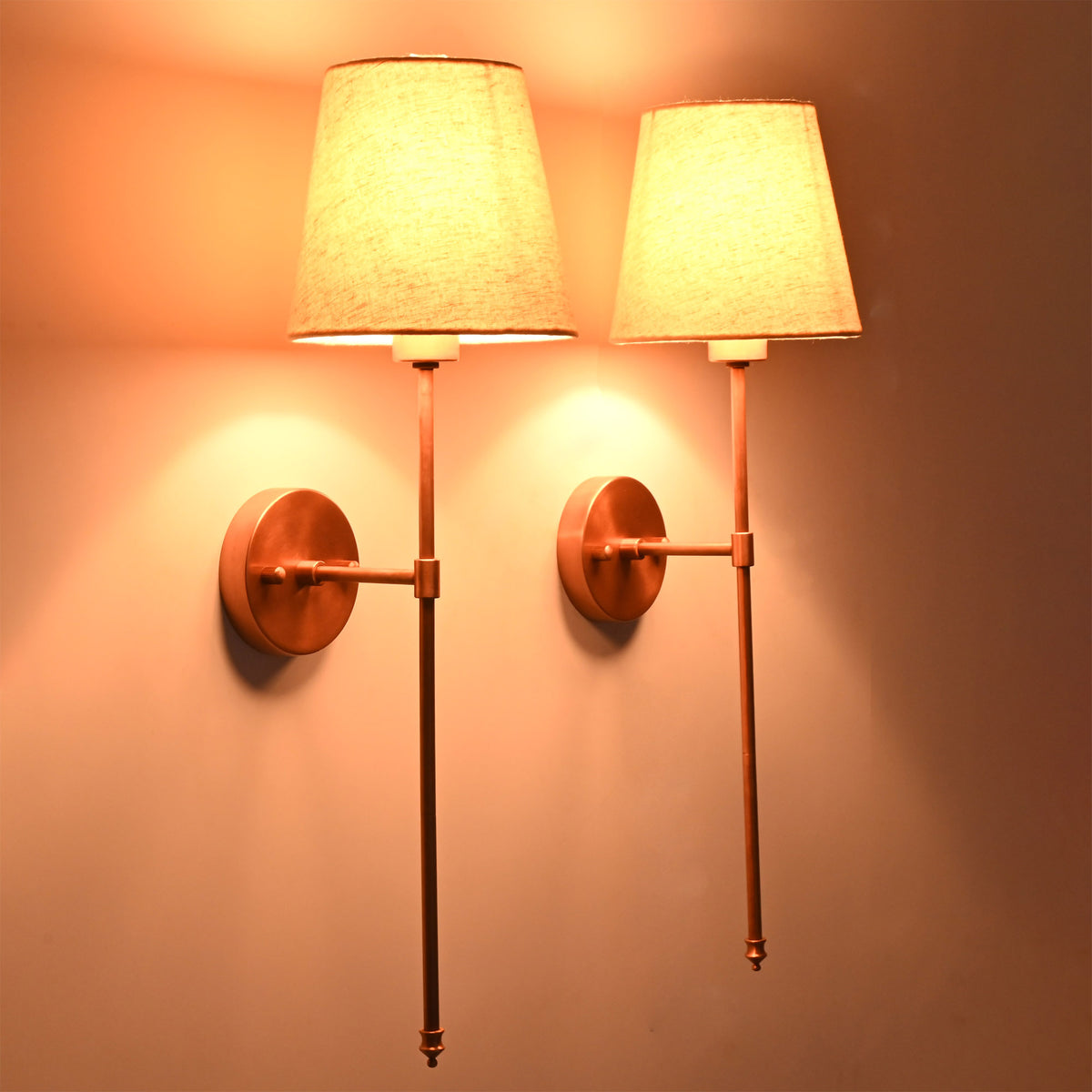 Milan Beige Shade Copper Rod Wall Sconce – 1 Light – 24 Inch – Model 32664