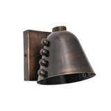 A wall-mounted dome-shaped light fixture in a dark bronze finish, featuring a rectangular backplate with four decorative spherical protrusions on the side, shown against a plain white background.