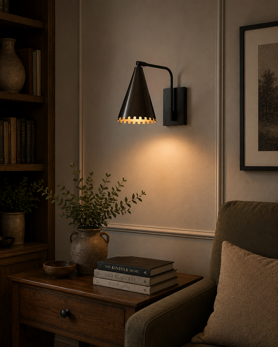 Milan Scalloped Cone Wall Sconce – Curved Arm – 10 Inch – Model 32794