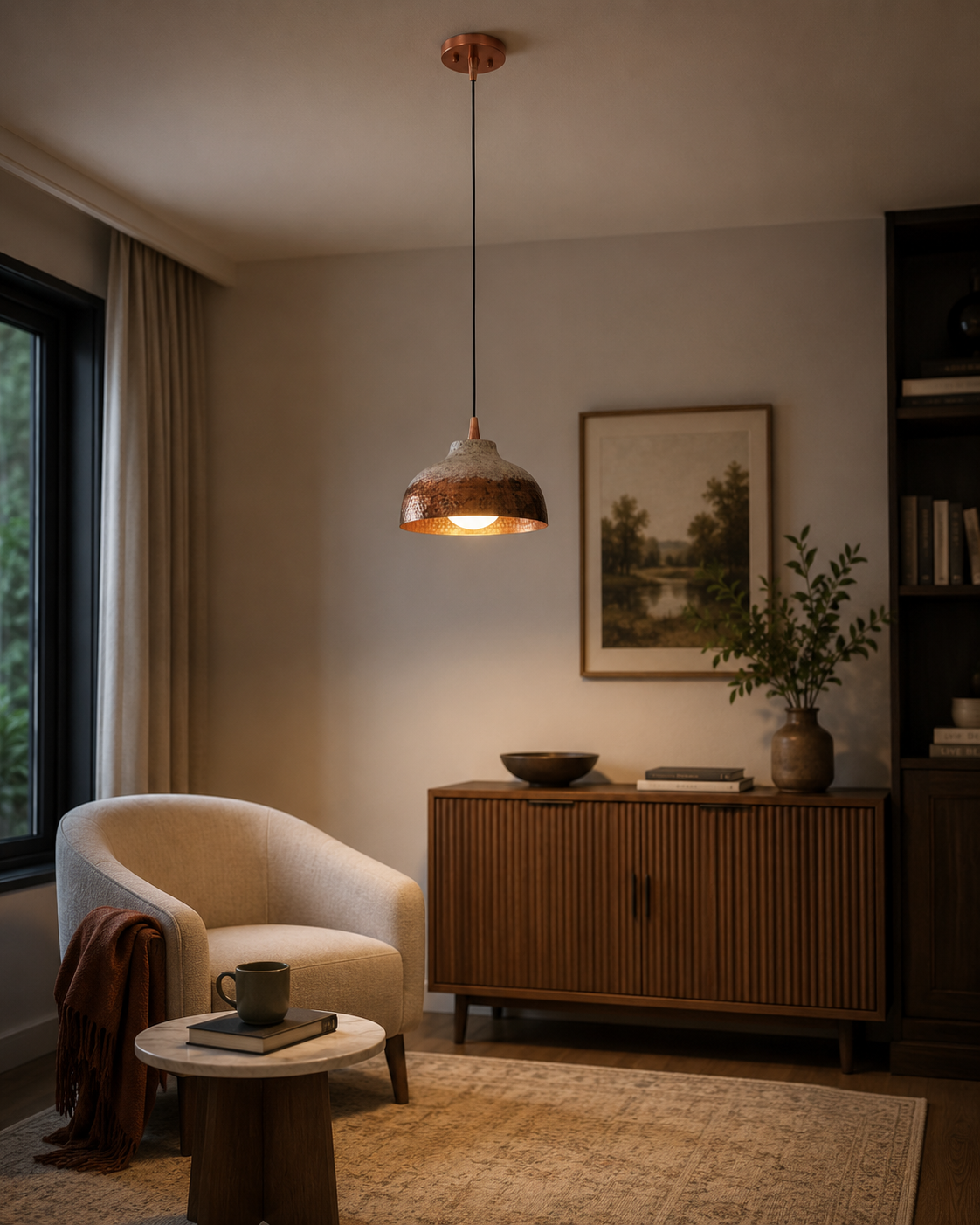 Luna Artisan Hammered Copper Pendant Light – 12 Inch – Model 33203