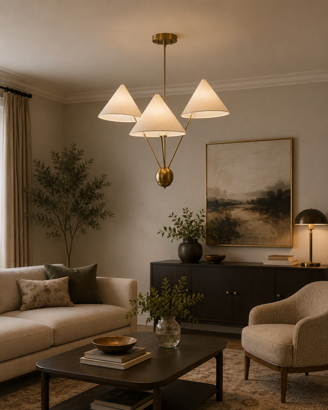 Sutton Modern Multi-Cone Chandelier – 3 Lights – 32 Inch – Model 33208