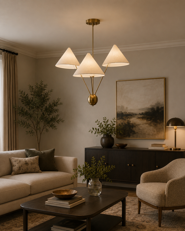 Sutton Modern Multi-Cone Chandelier – 3 Lights – 32 Inch – Model 33208