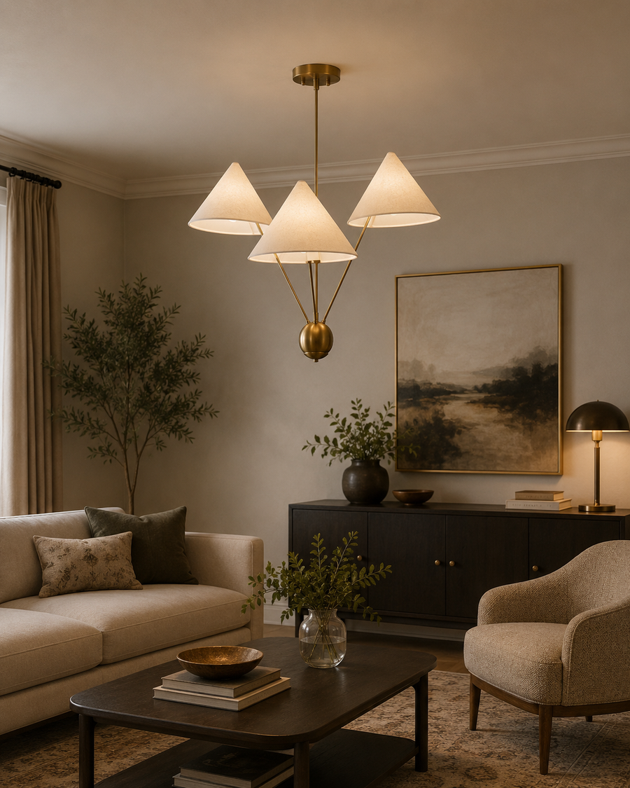 Sutton Modern Multi-Cone Chandelier – 3 Lights – 32 Inch – Model 33208