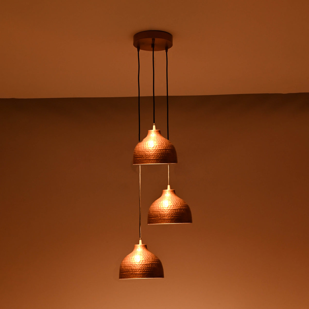 Siena Cascade – Hammered Copper Pendant Chandelier – 3-Light – 16" x 48" – 33221
