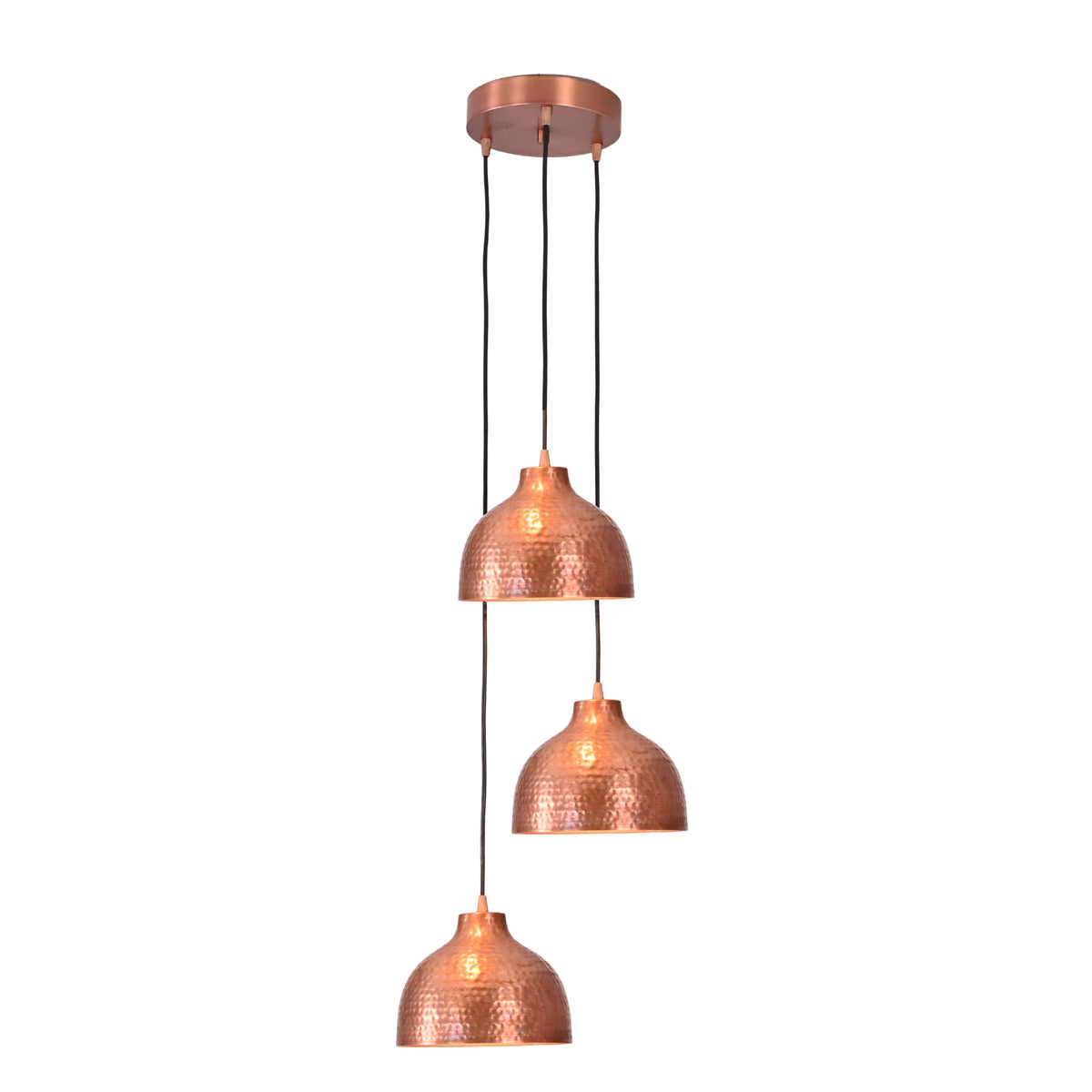 Siena Cascade – Hammered Copper Pendant Chandelier – 3-Light – 16" x 48" – 33221