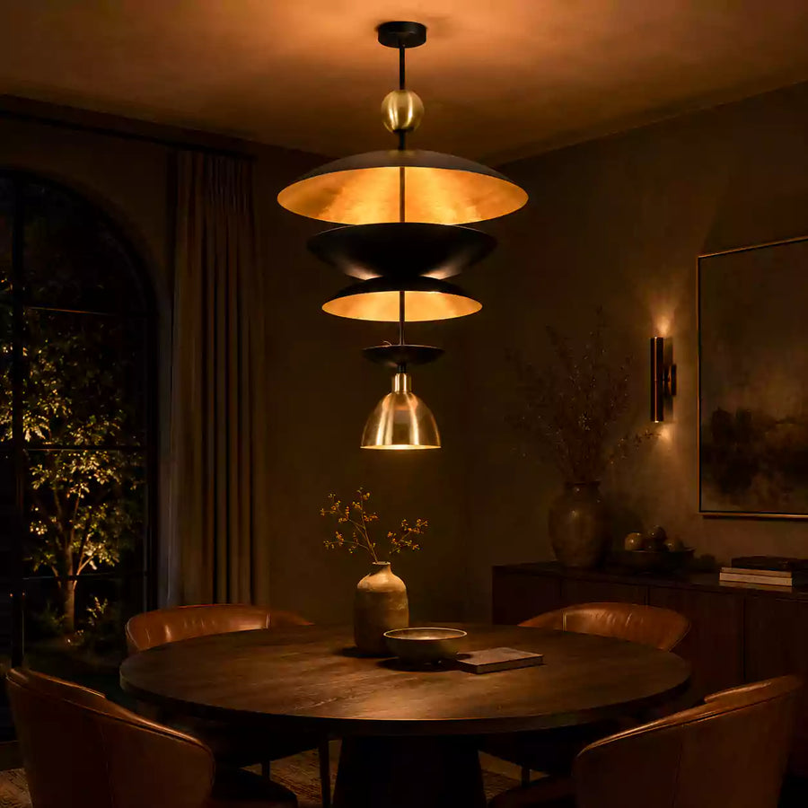 Athens Discus  -  Mid-Century Tiered Disc Chandelier - 9 Lights - 33245
