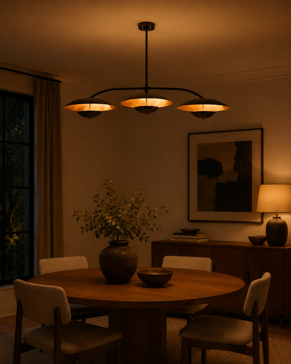 Astra Halo 3 Light Black Chandelier with Warm Reflective Shades 33276