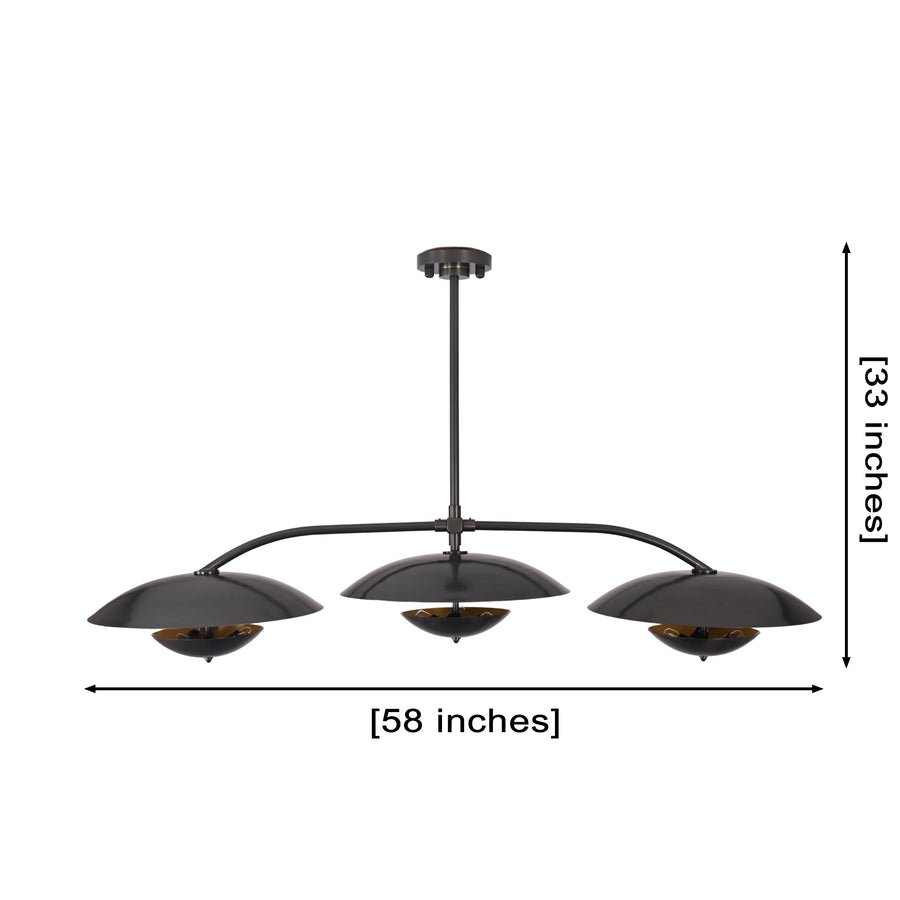 Astra Halo 3 Light Black Chandelier with Warm Reflective Shades 33276